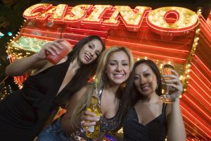 Girls Waiting for a Limo at Casino in Las Vegas